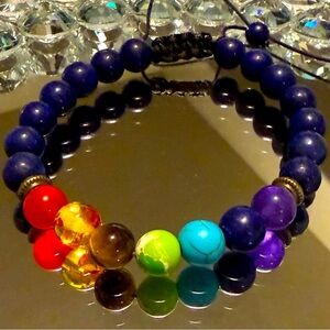 Chakra Natural Stone Beads Adjustable Bracelet Lapis Lazuli Boho Hipster Reiki
